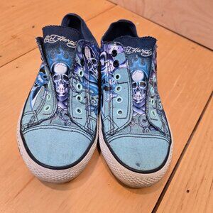 Ed Hardy Sneakers Skull Slip on Shoes Blue Womens 7